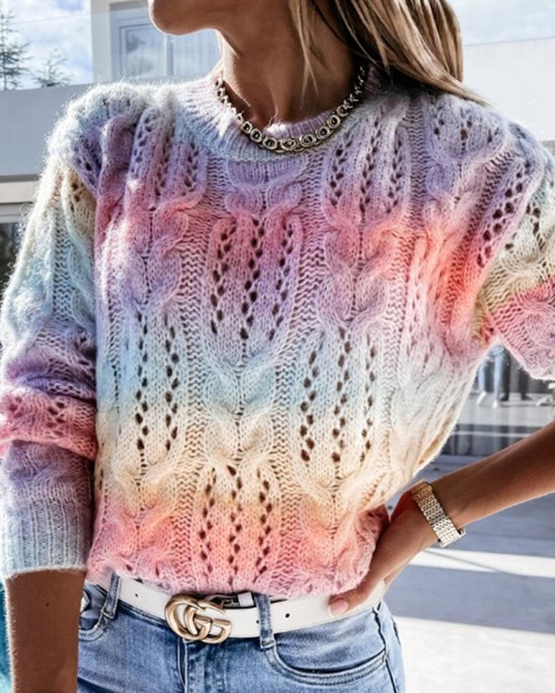 Ombre Mixed Knit Round Neck Sweater