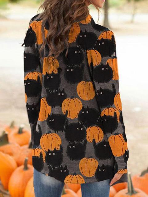 Halloween Pumpkin Pattern Print Cardigan-Pinkami