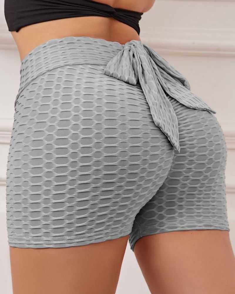 Bow Tie Textured Butt Lifting Sports Shorts