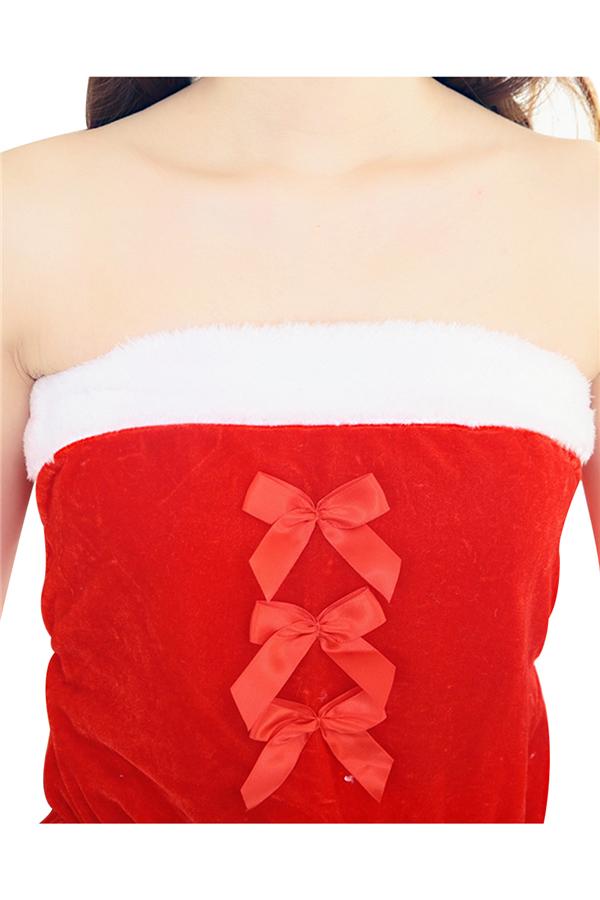 Sexy Strapless Santa Dress Christmas Costume For Women Red-Pinkami