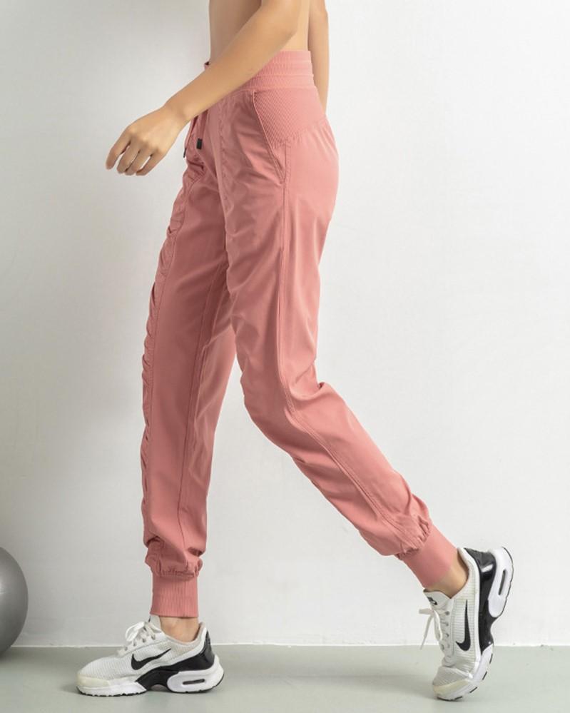 Quick Dry Drawstring Waist Ruched Front Sports Pants For Women-Pinkami