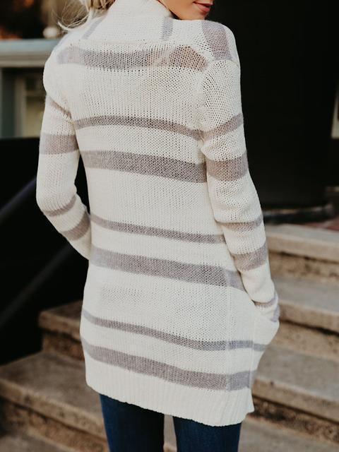 Stripe Splicing Knitted Sweater Cardigan-Pinkami