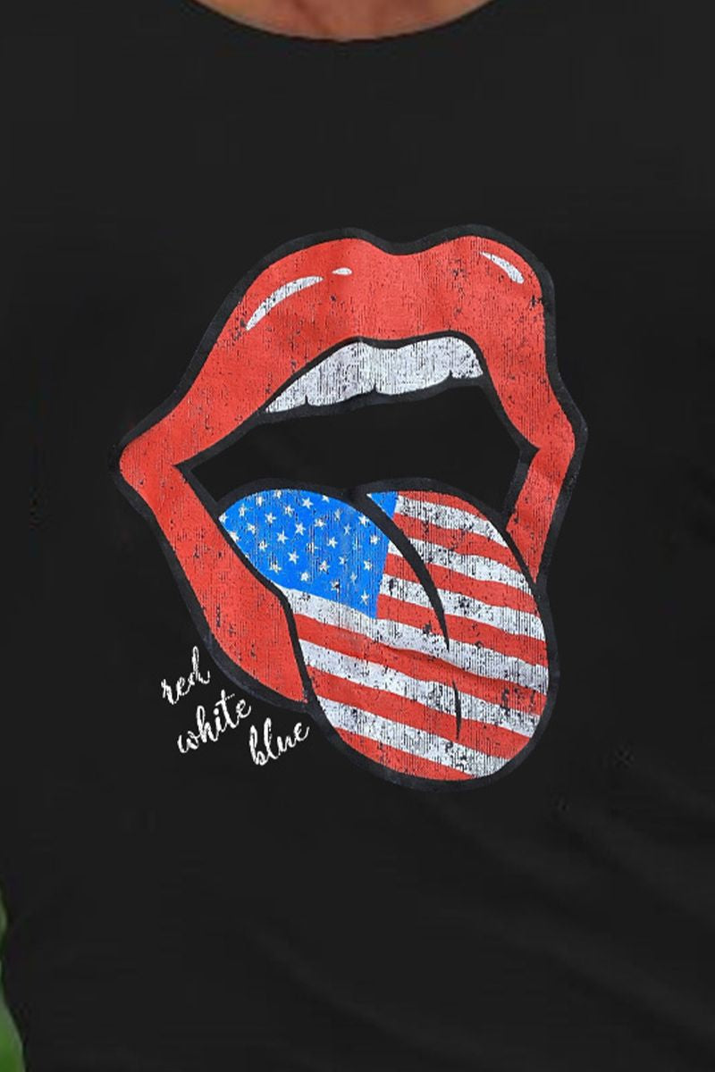 Lips & Flag Print Round Neck Tank Top-Pinkami