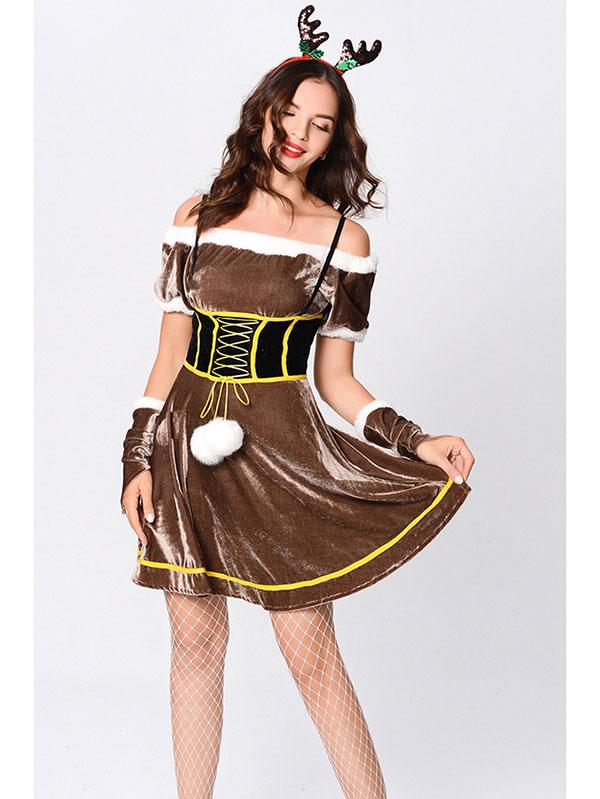 Reindeer Costume Womens Christmas Rudolph Dress-Pinkami