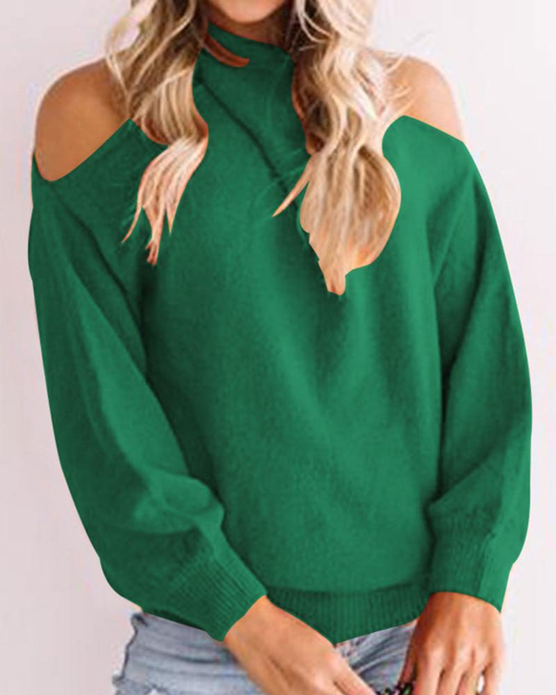 Solid Cold Shoulder Rib Knit Sweater-Pinkami