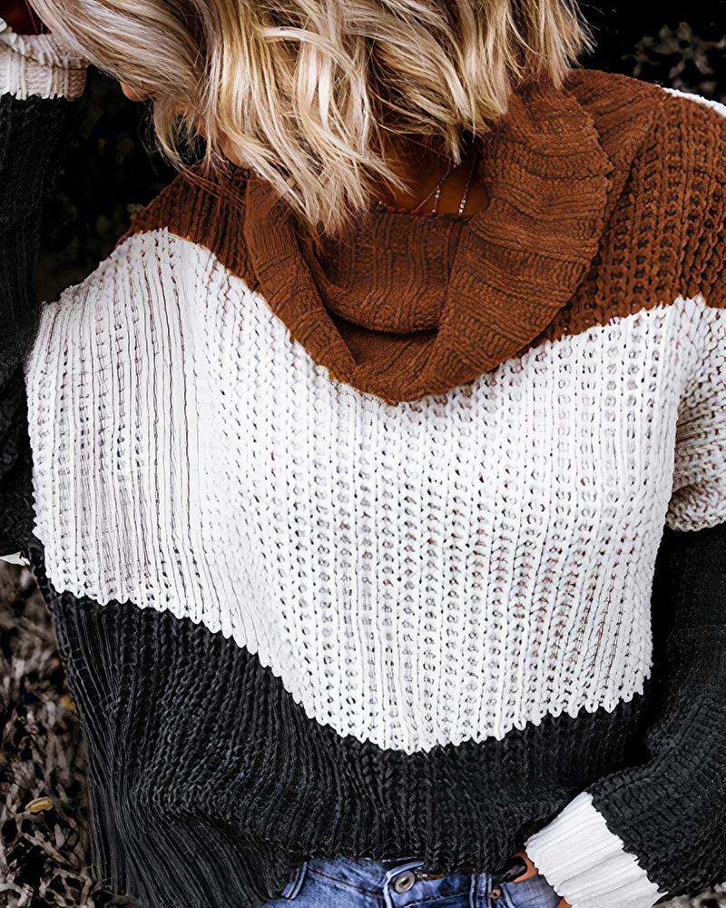 Colorblock Cowl Neck Long Sleeve Sweater-Pinkami