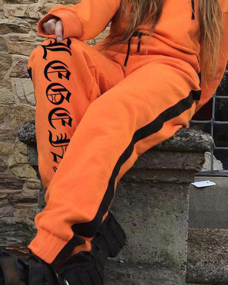 Colorblock & Letter Print Drawstring Waist Pocket Detail Joggers For Women-Pinkami