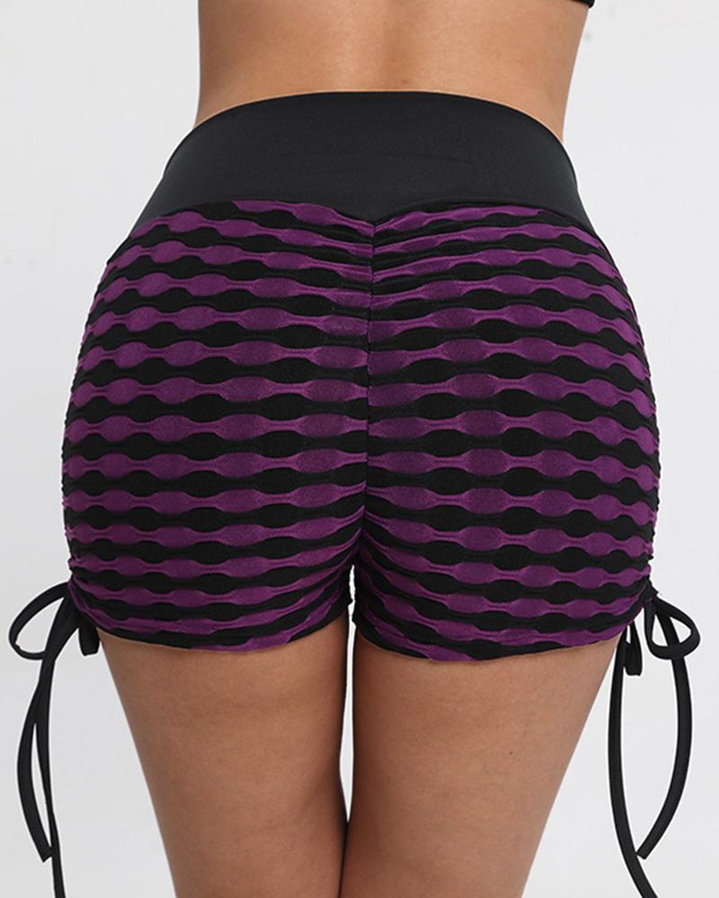 Allover Print Wide Waistband Drawstring Side Sports Shorts-Pinkami