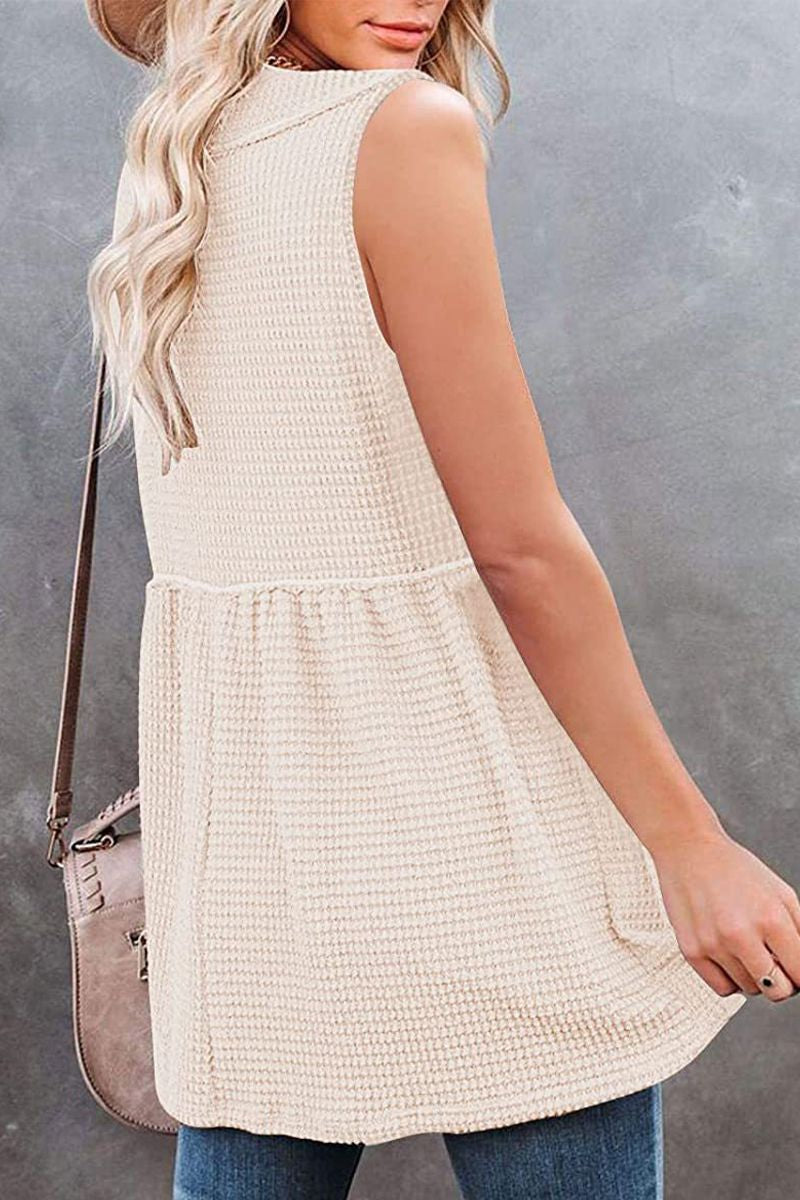 Waffle Knit Stitch Tank Top-Pinkami