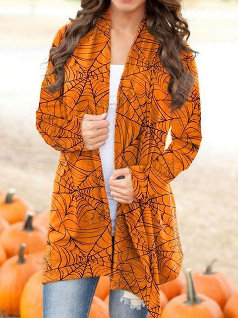 Halloween Spider Web Print Cardigan-Pinkami