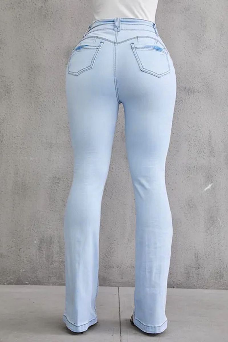 Button Front Butt Lifting Flare Jeans-Pinkami