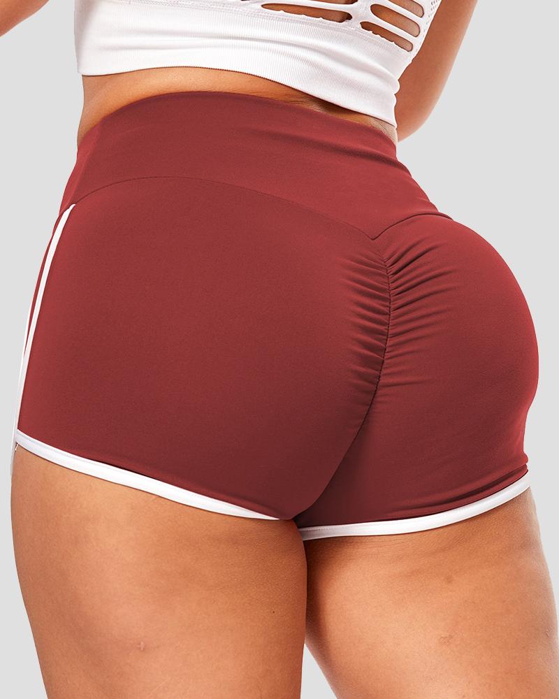 Contrast Binding Scrunch Butt Sports Shorts-Pinkami