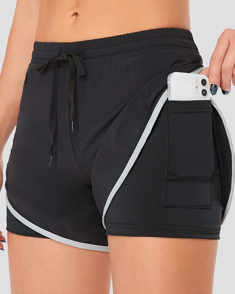 Contrast Binding Pocket Detail Drawstring Waist Sports Shorts-Pinkami