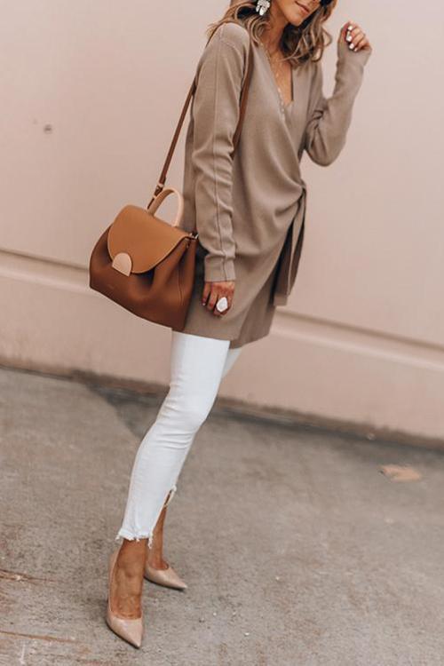 V Neck Belt Plain Cardigan-Pinkami