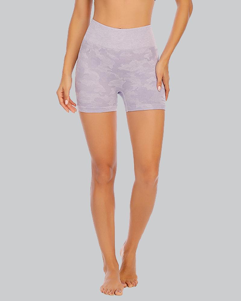 Graphic Print High Waist Sports Shorts-Pinkami