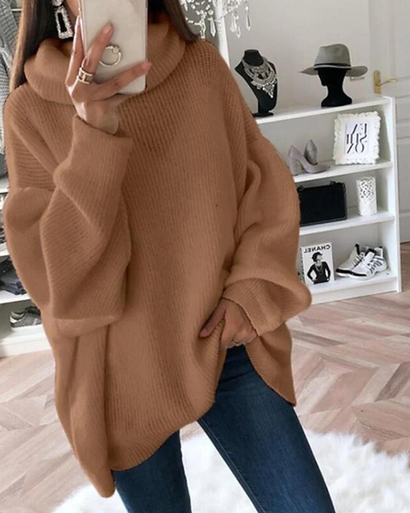 Solid Ribbed Cowl Neck Sweater-Pinkami