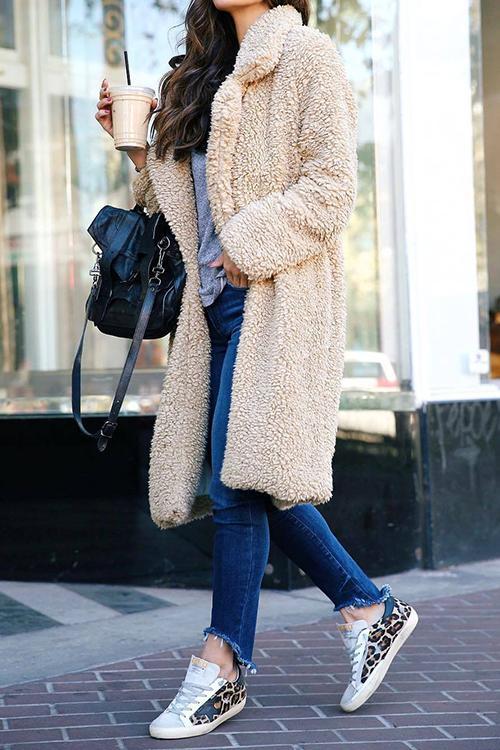 Casual Lapel Pocket Long Coat-Pinkami