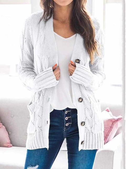 Casual Solid Loose Cardigan-Pinkami