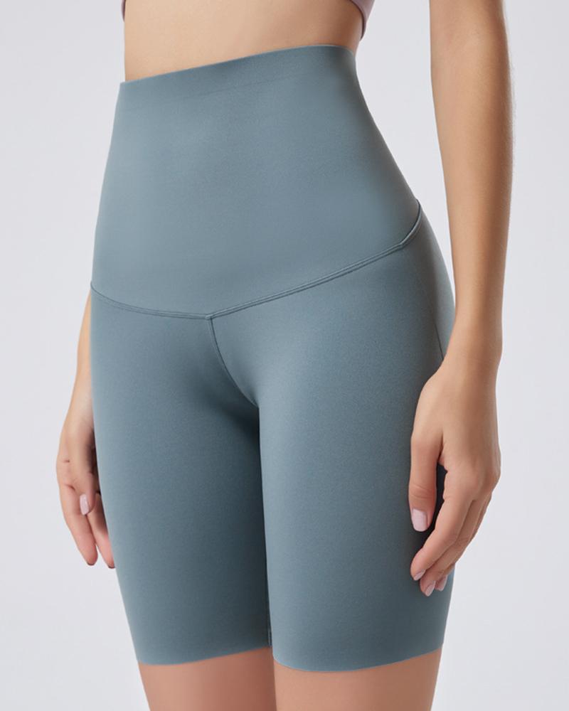 Wide Waistband Butt Lifting Contrast Stitch Sports Shorts-Pinkami