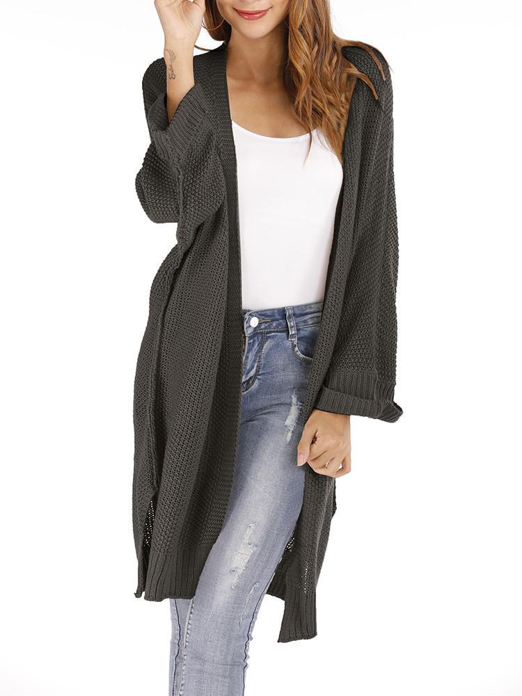 Loose Bat-sleeve Solid Color Cardigan-Pinkami