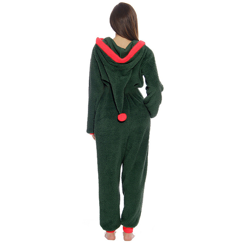 Womens Zipper Santa Onesie With Hood Red-Pinkami