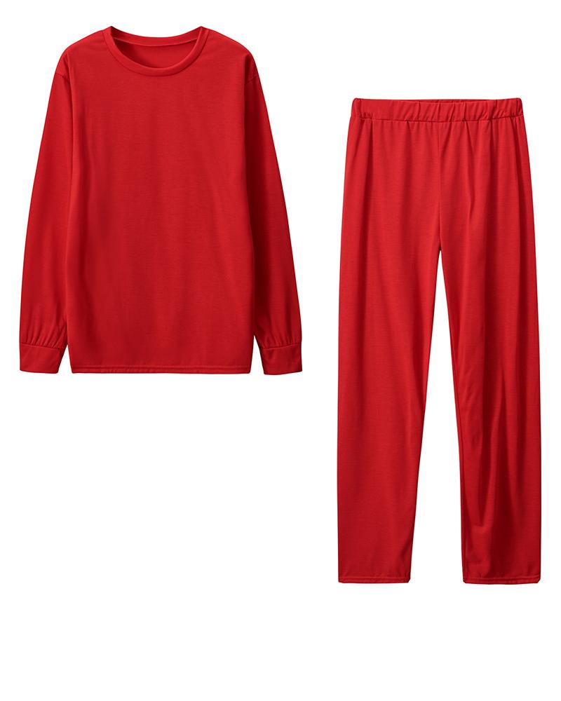 Solid Round Neck Tee & Pants Set-Pinkami