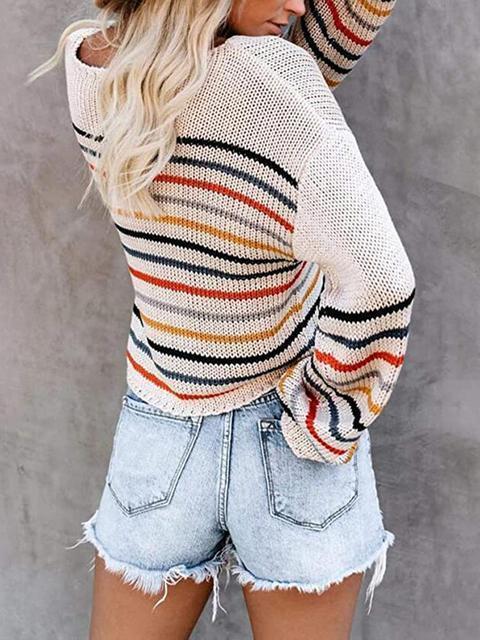 Colorful Striped Lightweight Short Sweater-Pinkami