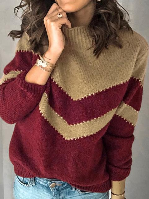 Contrast Half High Neck Regular Sweater-Pinkami