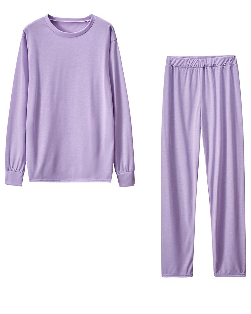 Solid Round Neck Tee & Pants Set-Pinkami