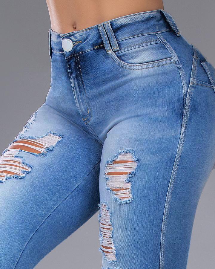Women Distressed Butt Lifting Skinny Jeans-Pinkami