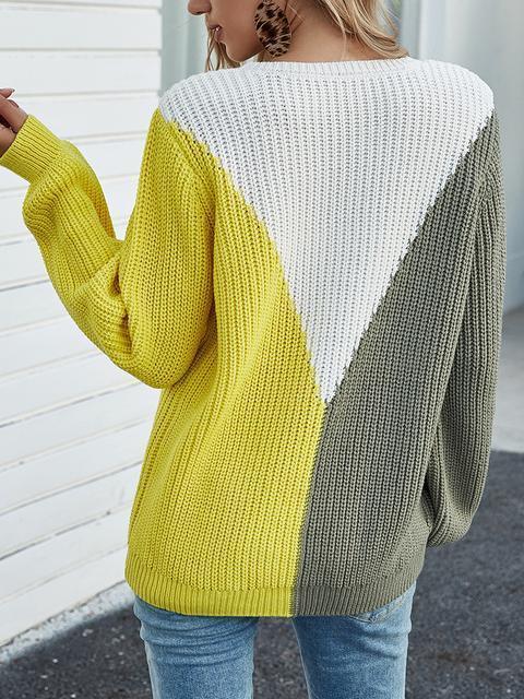 Color Block Knitting Jumper Sweater-Pinkami