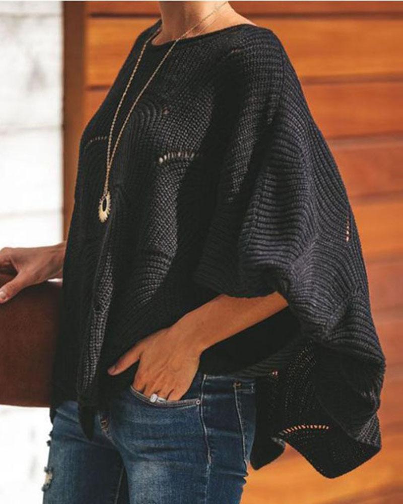 Open Knit Lantern Sleeve Scallop Hem Oversized Sweater-Pinkami