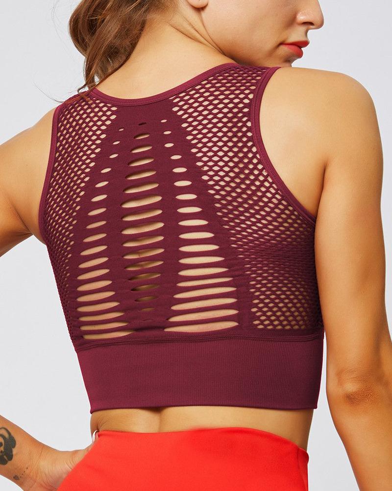 Seamless Breathable Hollow Out Stretch Sports Bra-Pinkami