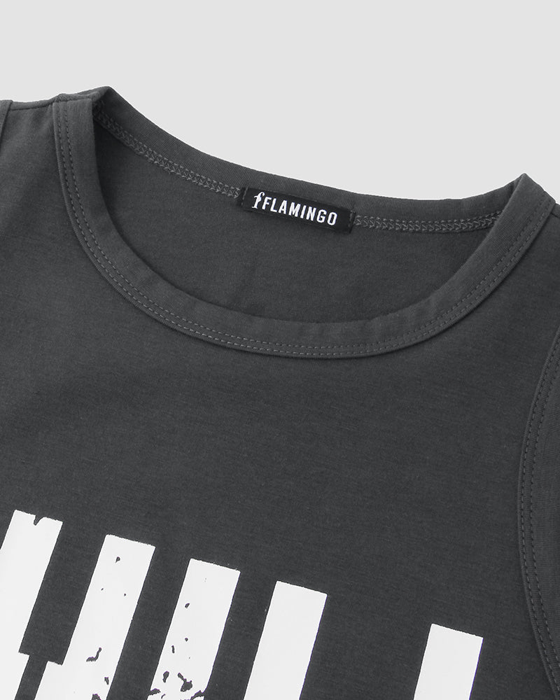 Letter Print Round Neck Tank Top-Pinkami