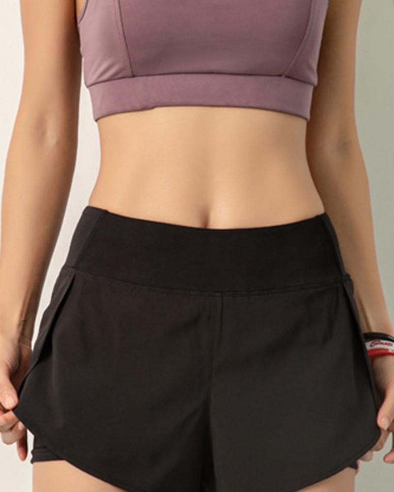 Pocket Inside High Waist Sports Shorts-Pinkami