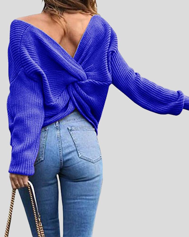 Chunky Knit Twist Drop Shoulder Sweater-Pinkami
