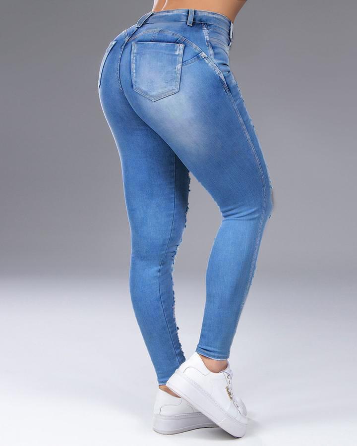 Women Distressed Butt Lifting Skinny Jeans-Pinkami