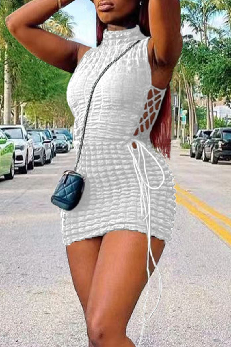 Smocked Lace Up Side Bodycon Dress