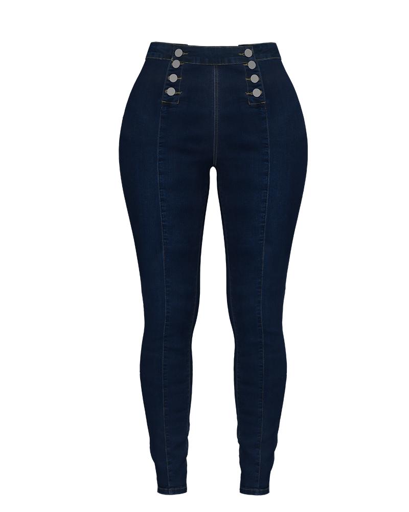 Women Double Breasted High Waist Skinny Jeans-Pinkami