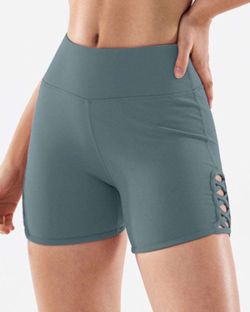 Criss Cross Side Seamless Absorbs Sweat Butt Lifting Sports Shorts-Pinkami