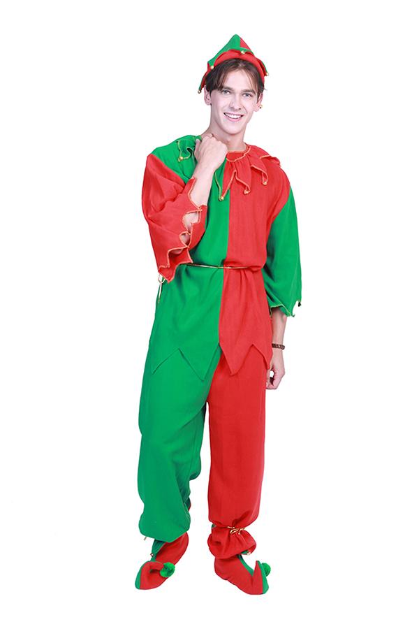 Fancy Christmas Adult Mens Santa Helper Elf Costume Green-Pinkami