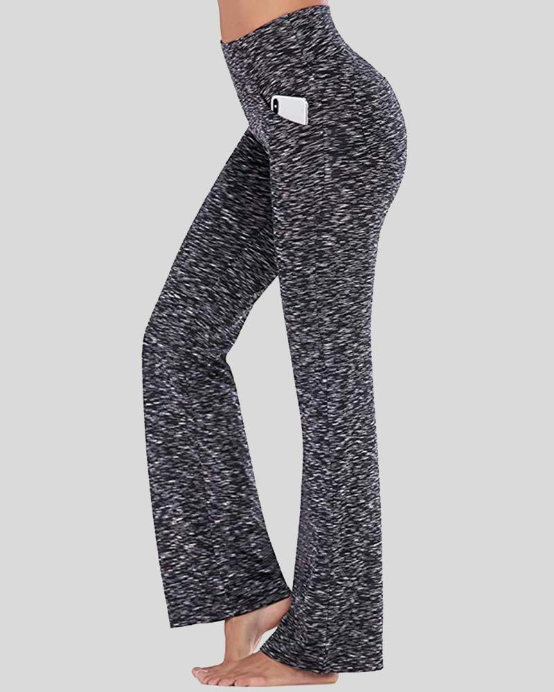 Pocket Detail Flare Leg High Waist Sports Pants For Women-Pinkami