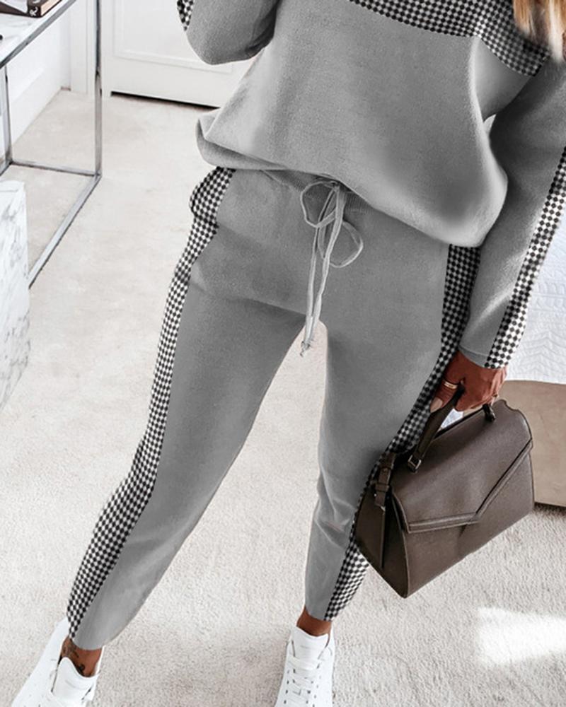 Geo Print Drawstring Waist Top & Pants Set-Pinkami