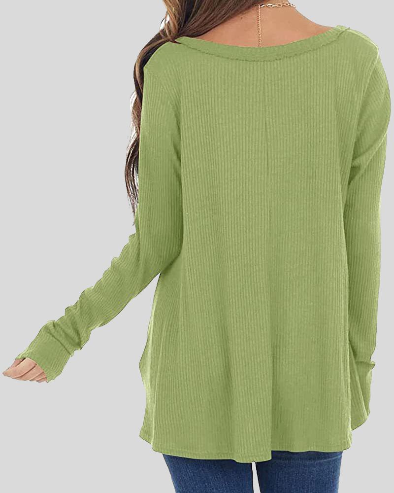 Button Front Rib-Knit V Neck Sweater