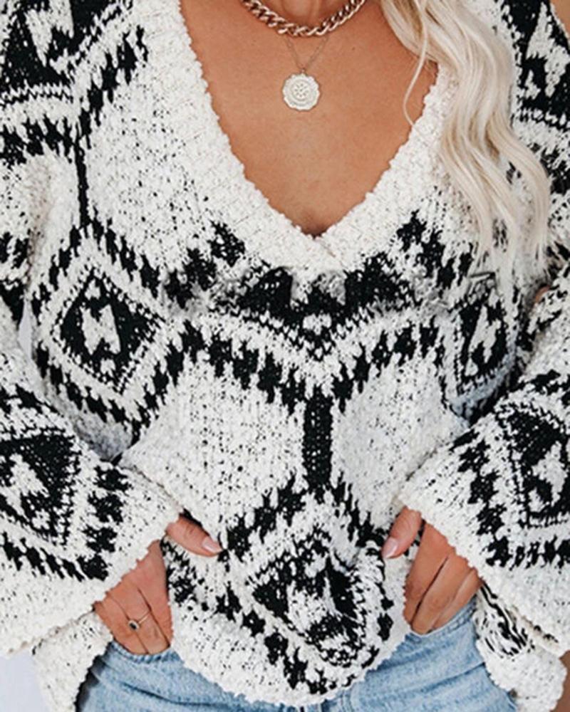 Chunky Knit V Neck Drop Shoulder Sweater-Pinkami