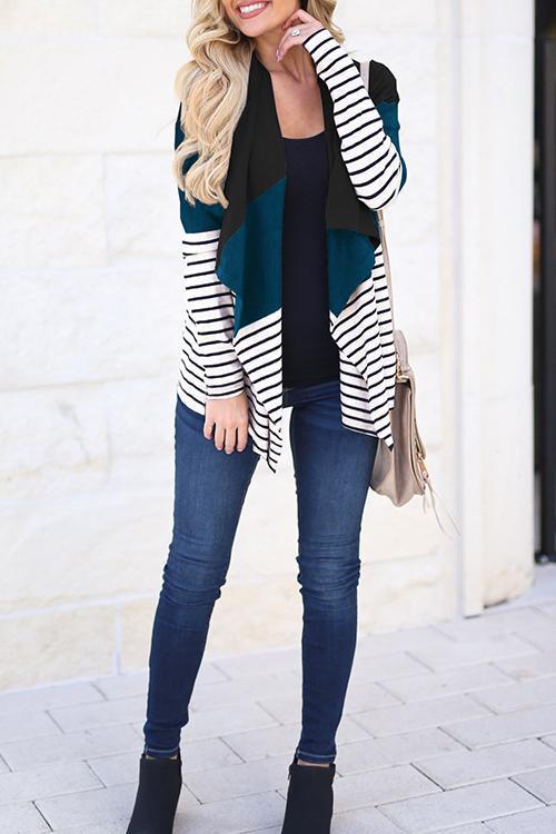 Casual Stitching Striped Cardigan-Pinkami