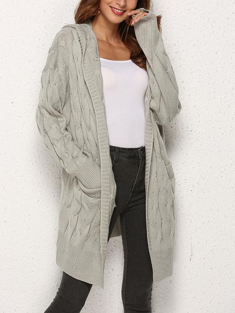 Knitted Twist Hooded Cardigan Sweater Coat-Pinkami