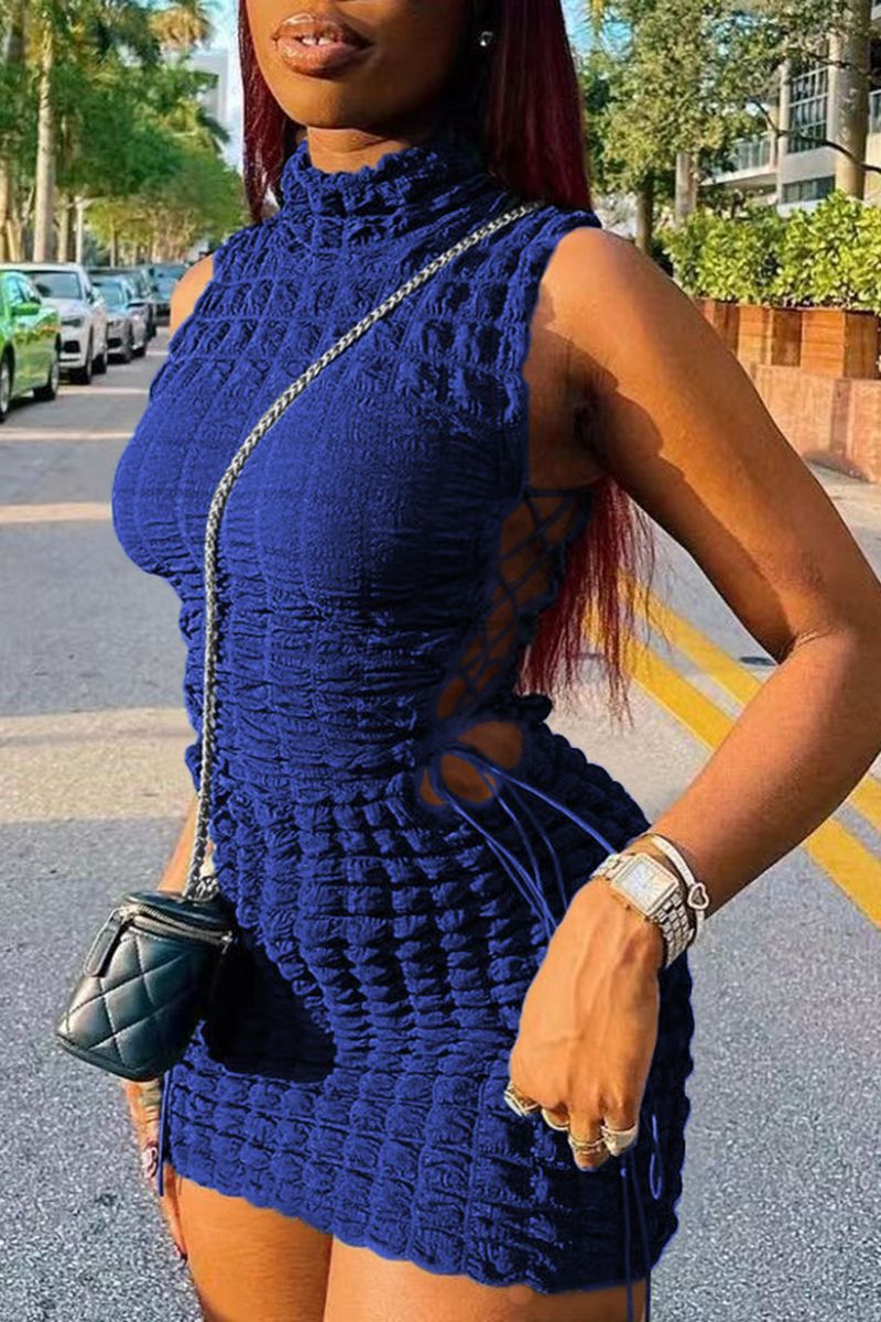 Smocked Lace Up Side Bodycon Dress