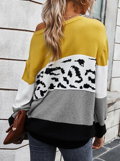 Color Block Leopard Patchwork Sweater-Pinkami