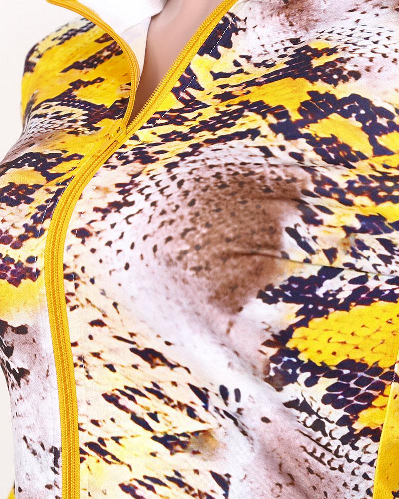 Snakeskin Print Thumb Hole Jacket & Pants Set-Pinkami